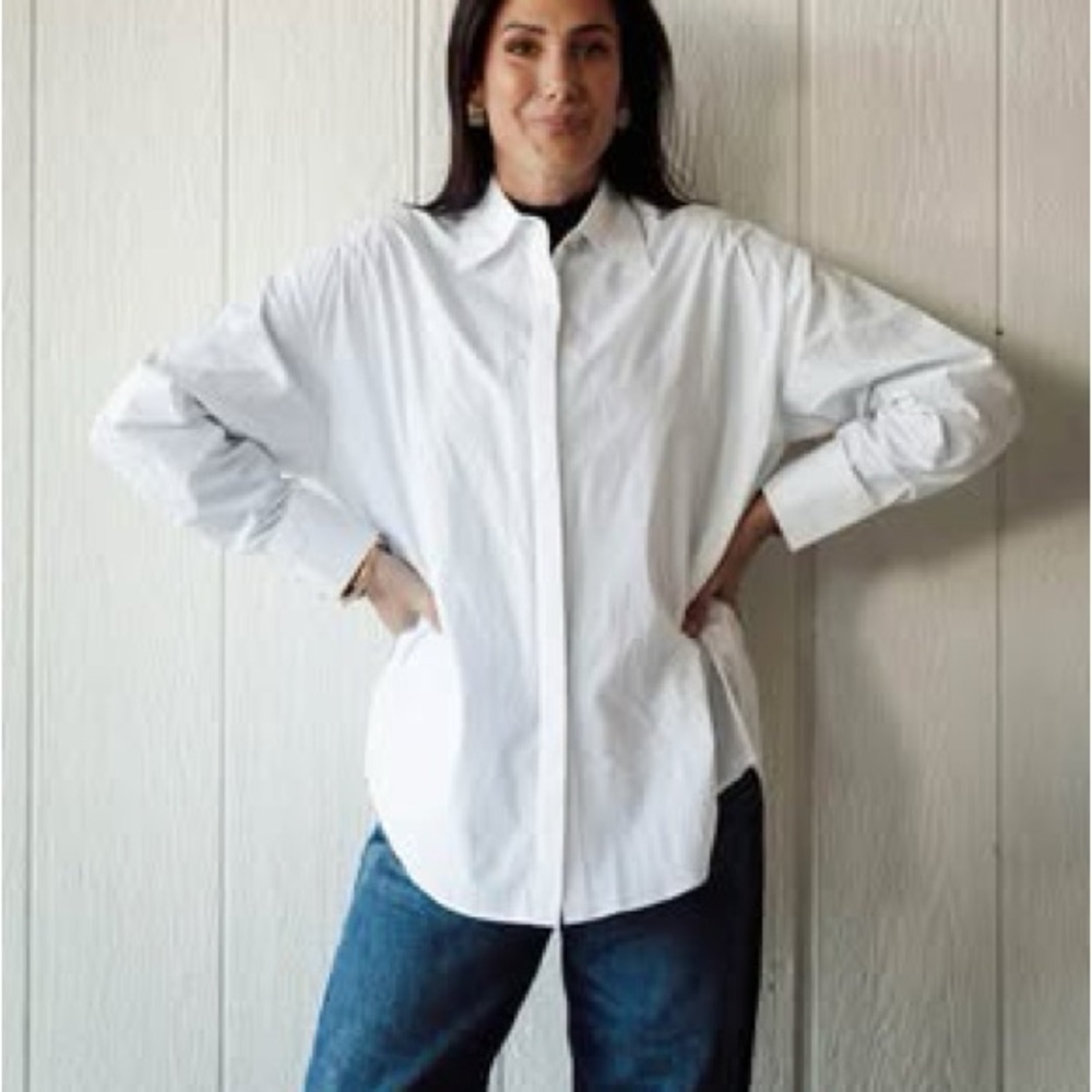 Brunette The Label Poplin bow button up shirt. New with tags. S/M